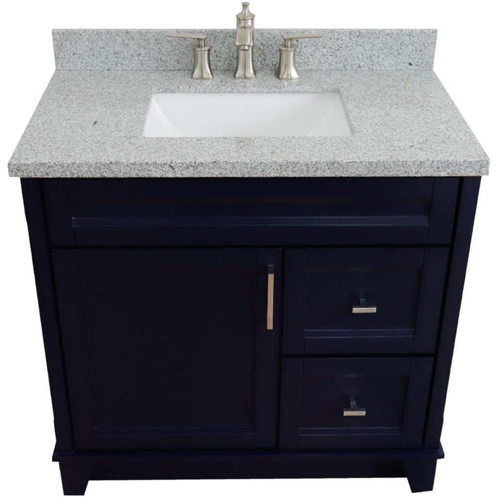 Bellaterra Home, Terni 37" Blue Vanity, Door on Left, Rectangle Sink on Center, Gray Granite#top-options_gray-granite-top