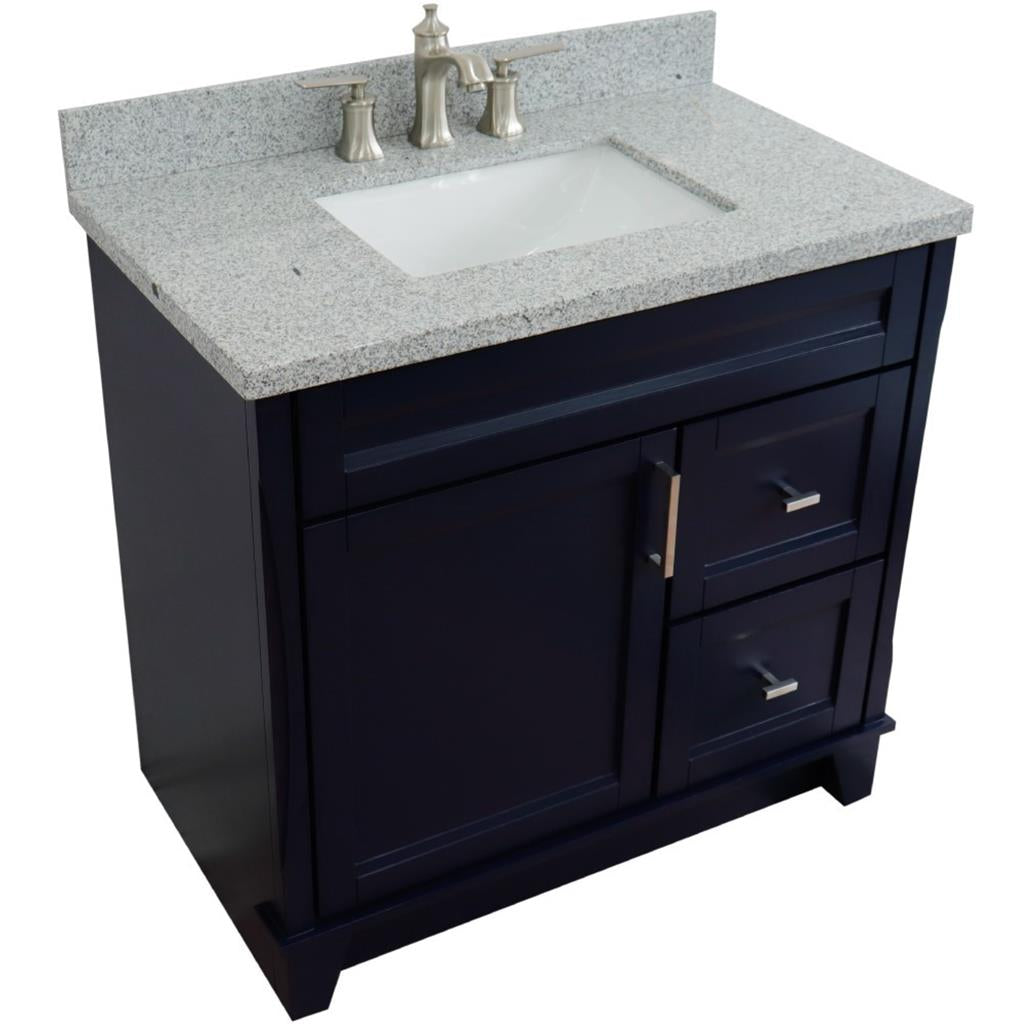 Bellaterra Home, Terni 37" Blue Vanity, Door on Left, Rectangle Sink on Center, Gray Granite#top-options_gray-granite-top