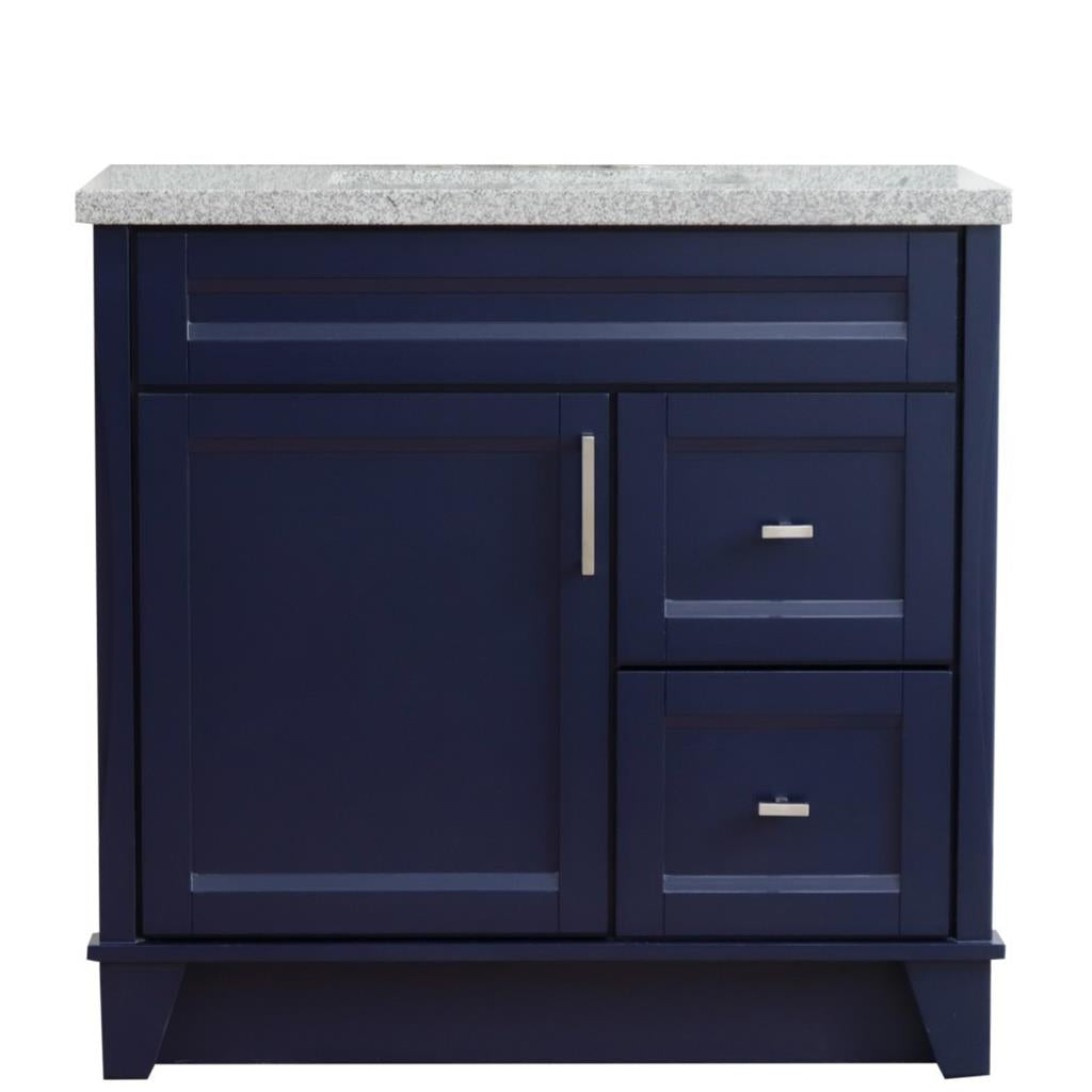 Bellaterra Home, Terni 37" Blue Vanity, Door on Left, Rectangle Sink on Center, Gray Granite#top-options_gray-granite-top