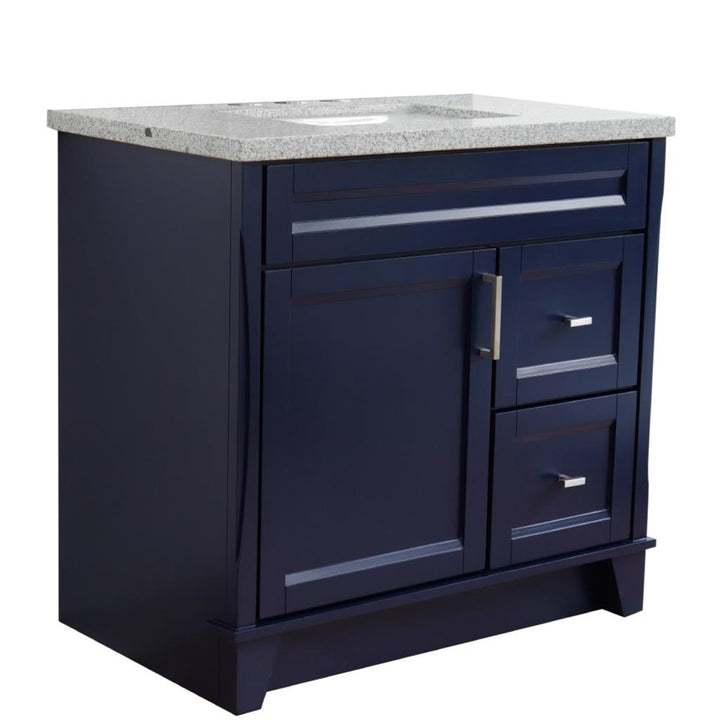 Bellaterra Home, Terni 37" Blue Vanity, Door on Left, Rectangle Sink on Center, Gray Granite#top-options_gray-granite-top