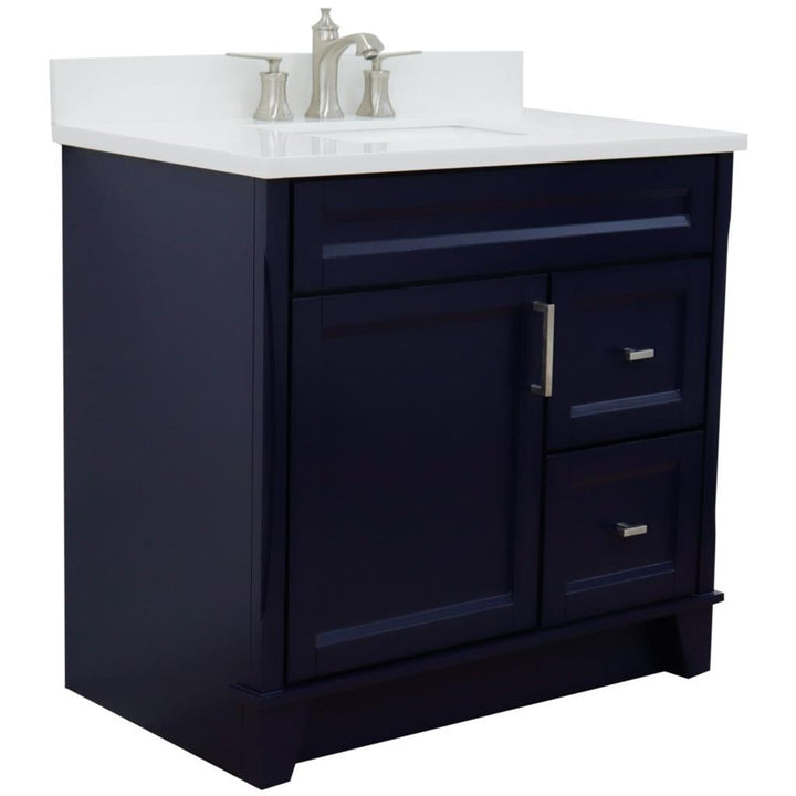 Bellaterra Home, Terni 37" Blue Vanity, Door on Left, Rectangle Sink on Center, White Quartz#top-options_white-quartz-top
