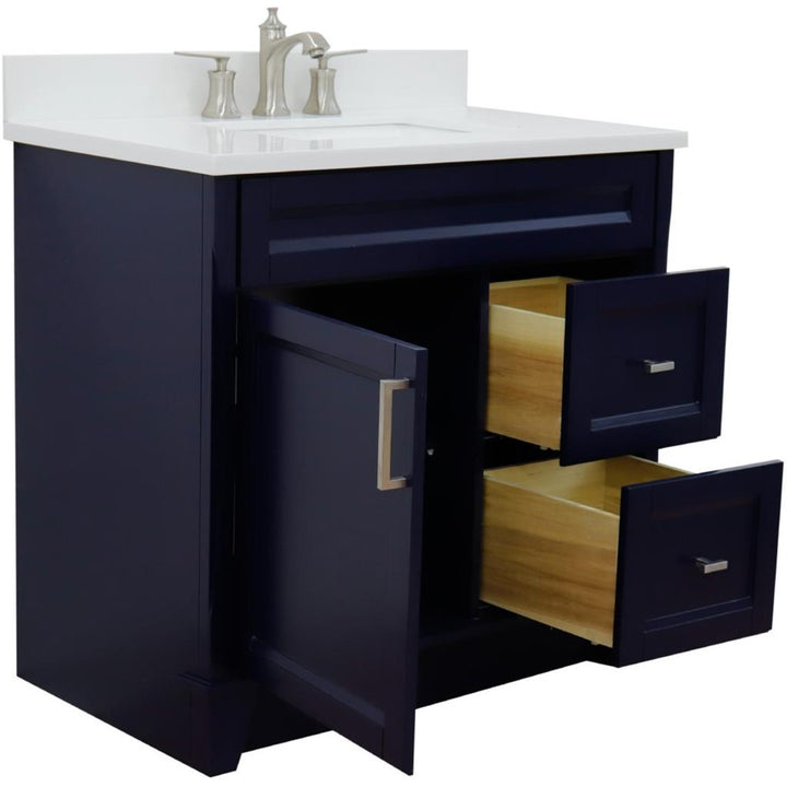 Bellaterra Home, Terni 37" Blue Vanity, Door on Left, Rectangle Sink on Center, White Quartz#top-options_white-quartz-top