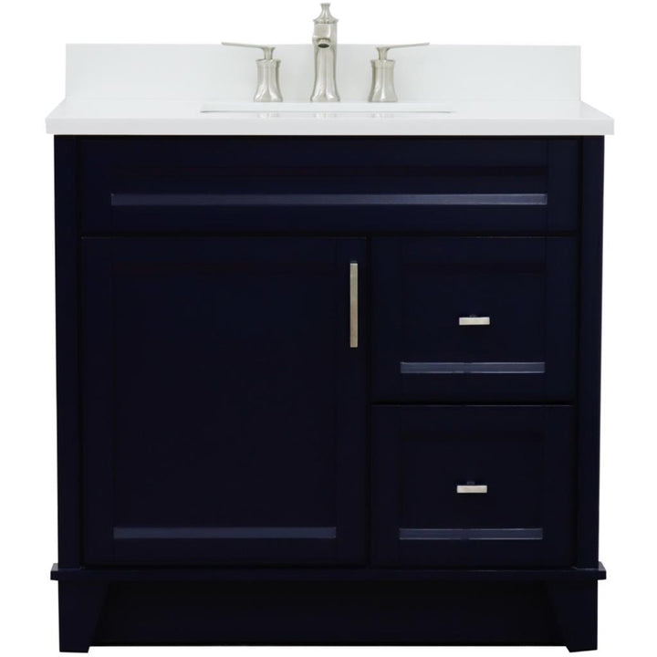 Bellaterra Home, Terni 37" Blue Vanity, Door on Left, Rectangle Sink on Center, White Quartz#top-options_white-quartz-top