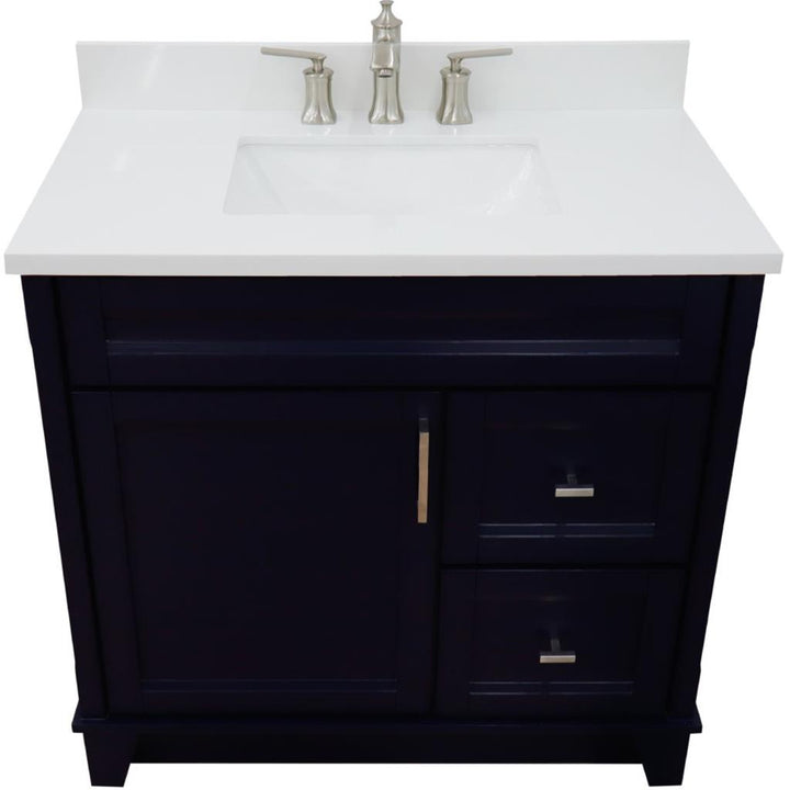Bellaterra Home, Terni 37" Blue Vanity, Door on Left, Rectangle Sink on Center, White Quartz#top-options_white-quartz-top
