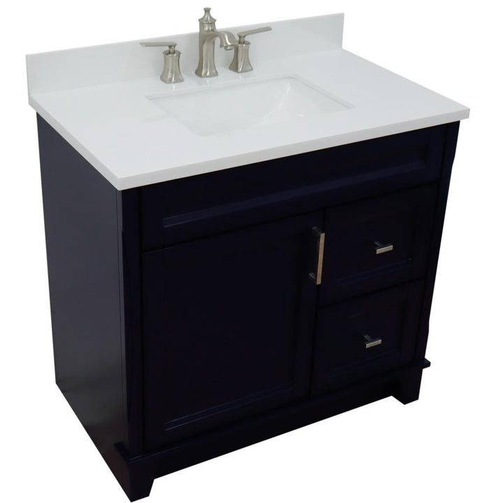 Bellaterra Home, Terni 37" Blue Vanity, Door on Left, Rectangle Sink on Center, White Quartz#top-options_white-quartz-top
