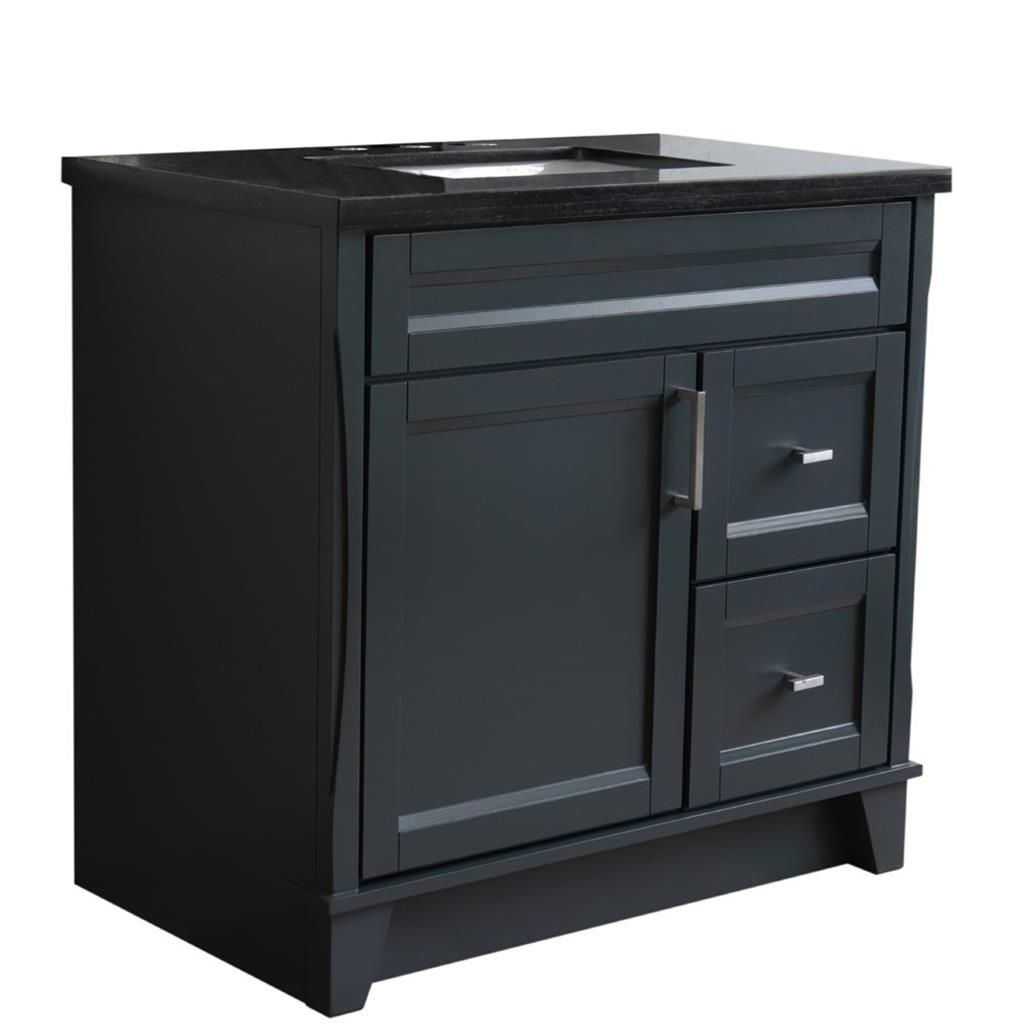 Bellaterra Home, Terni 37" Dark Gray Vanity, Door on Left, Rectangle Sink on Center, Black Galaxy Granite#top-options_black-galaxy-granite-top