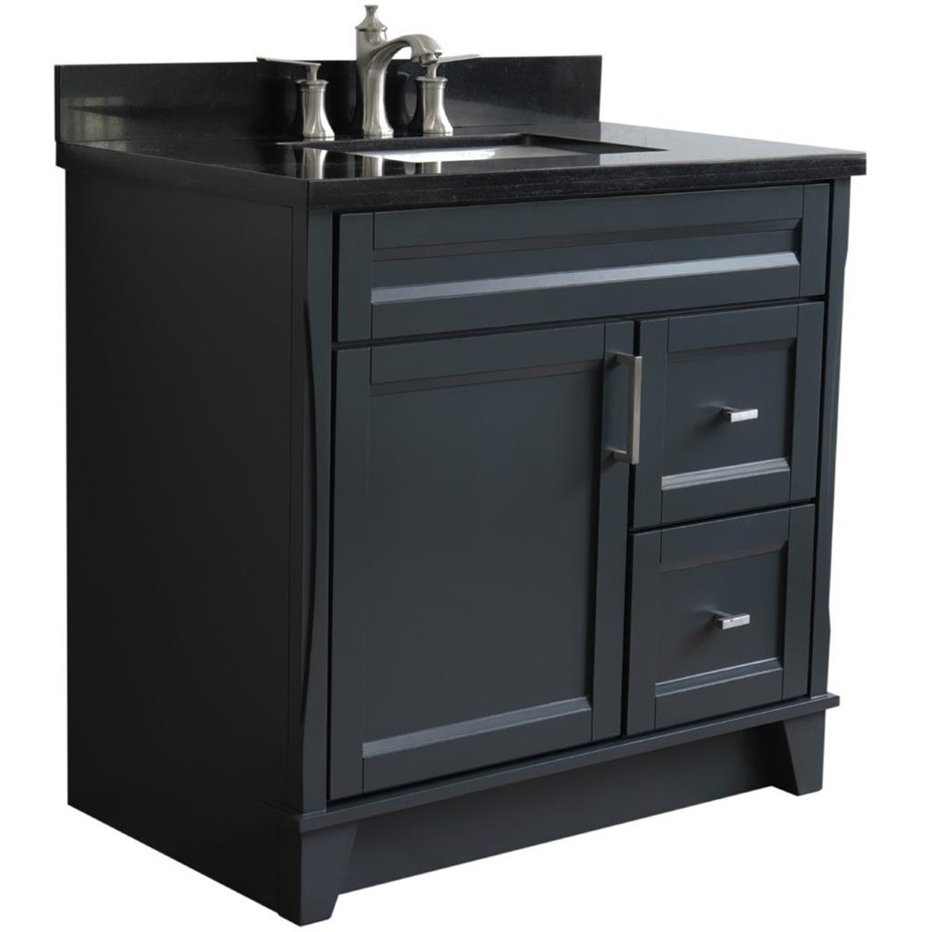 Bellaterra Home, Terni 37" Dark Gray Vanity, Door on Left, Rectangle Sink on Center, Black Galaxy Granite#top-options_black-galaxy-granite-top