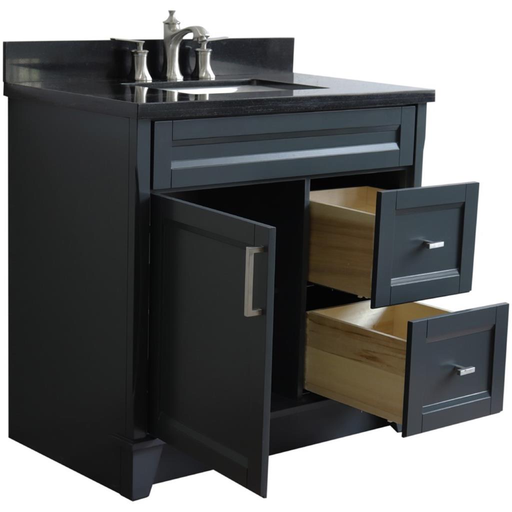 Bellaterra Home, Terni 37" Dark Gray Vanity, Door on Left, Rectangle Sink on Center, Black Galaxy Granite#top-options_black-galaxy-granite-top