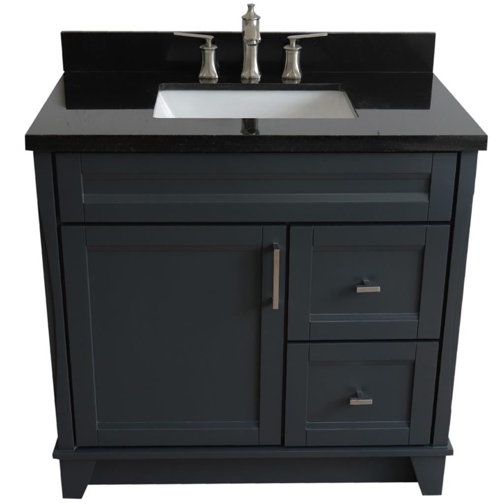Bellaterra Home, Terni 37" Dark Gray Vanity, Door on Left, Rectangle Sink on Center, Black Galaxy Granite#top-options_black-galaxy-granite-top