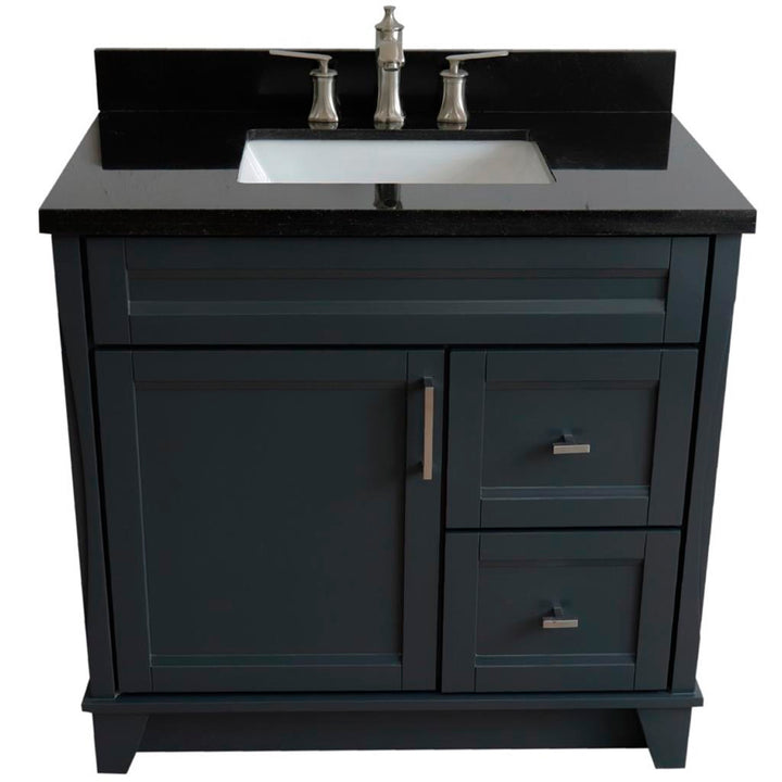 Bellaterra Home, Terni 37" Dark Gray Vanity, Door on Left, Rectangle Sink on Center, Black Galaxy Granite#top-options_black-galaxy-granite-top