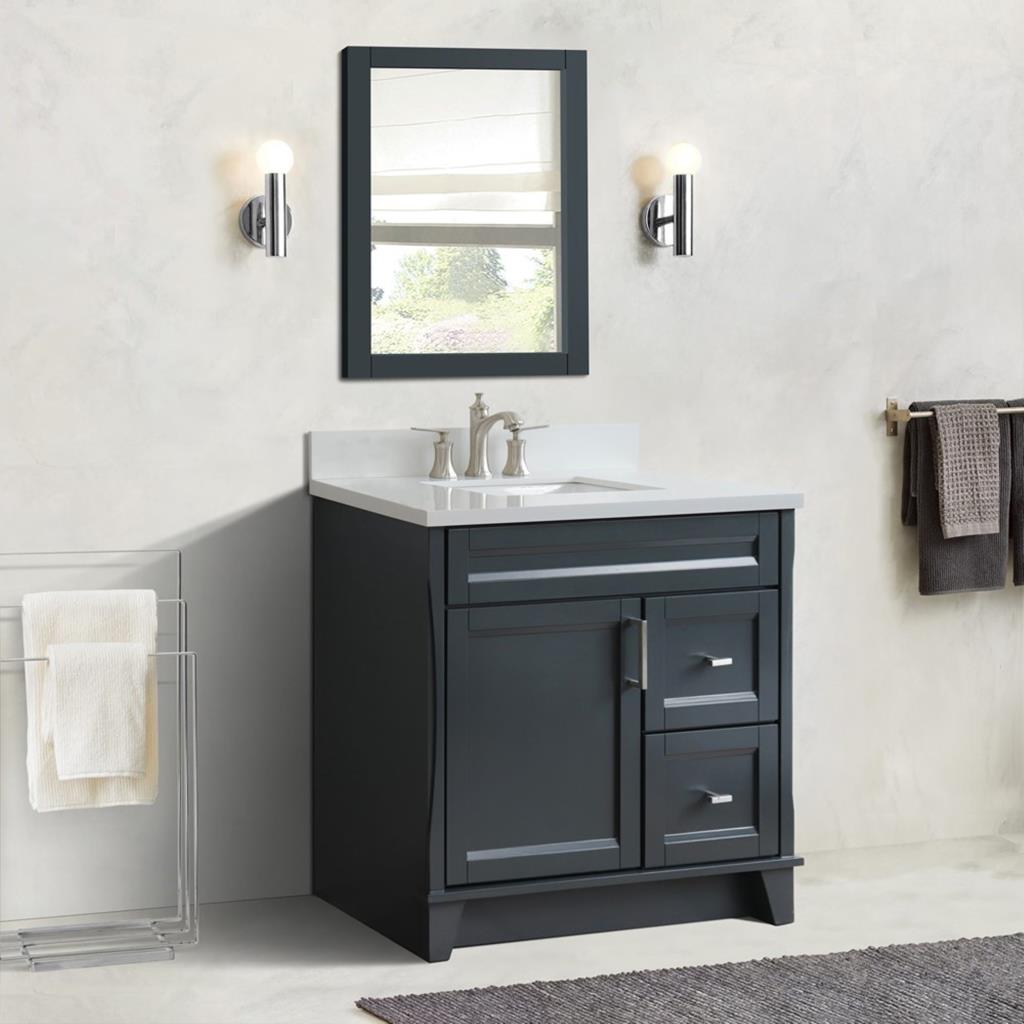 Bellaterra Home, Terni 37" Dark Gray Vanity, Door on Left, Rectangle Sink on Center, White Quartz#top-options_white-quartz-top
