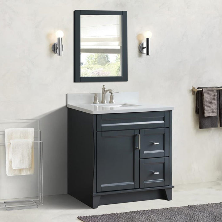 Bellaterra Home, Terni 37" Dark Gray Vanity, Door on Left, Rectangle Sink on Center, White Quartz#top-options_white-quartz-top