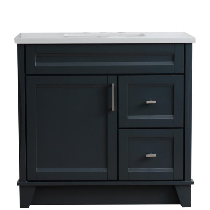 Bellaterra Home, Terni 37" Dark Gray Vanity, Door on Left, Rectangle Sink on Center, White Quartz#top-options_white-quartz-top