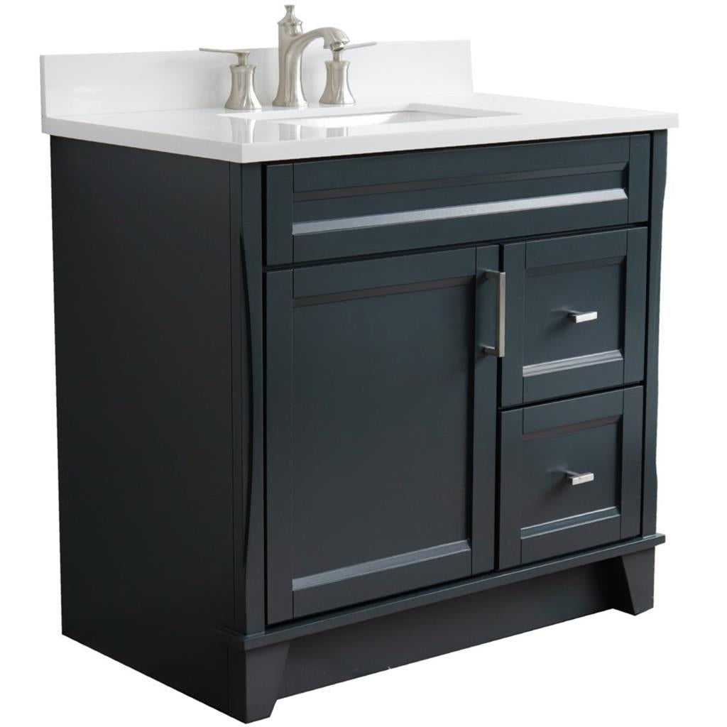 Bellaterra Home, Terni 37" Dark Gray Vanity, Door on Left, Rectangle Sink on Center, White Quartz#top-options_white-quartz-top
