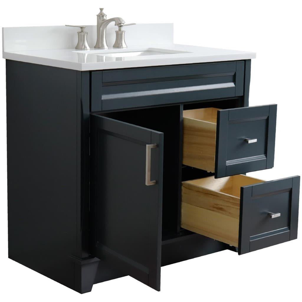 Bellaterra Home, Terni 37" Dark Gray Vanity, Door on Left, Rectangle Sink on Center, White Quartz#top-options_white-quartz-top