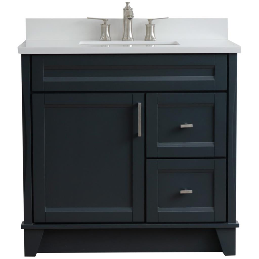 Bellaterra Home, Terni 37" Dark Gray Vanity, Door on Left, Rectangle Sink on Center, White Quartz#top-options_white-quartz-top
