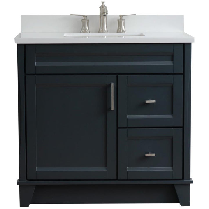 Bellaterra Home, Terni 37" Dark Gray Vanity, Door on Left, Rectangle Sink on Center, White Quartz#top-options_white-quartz-top