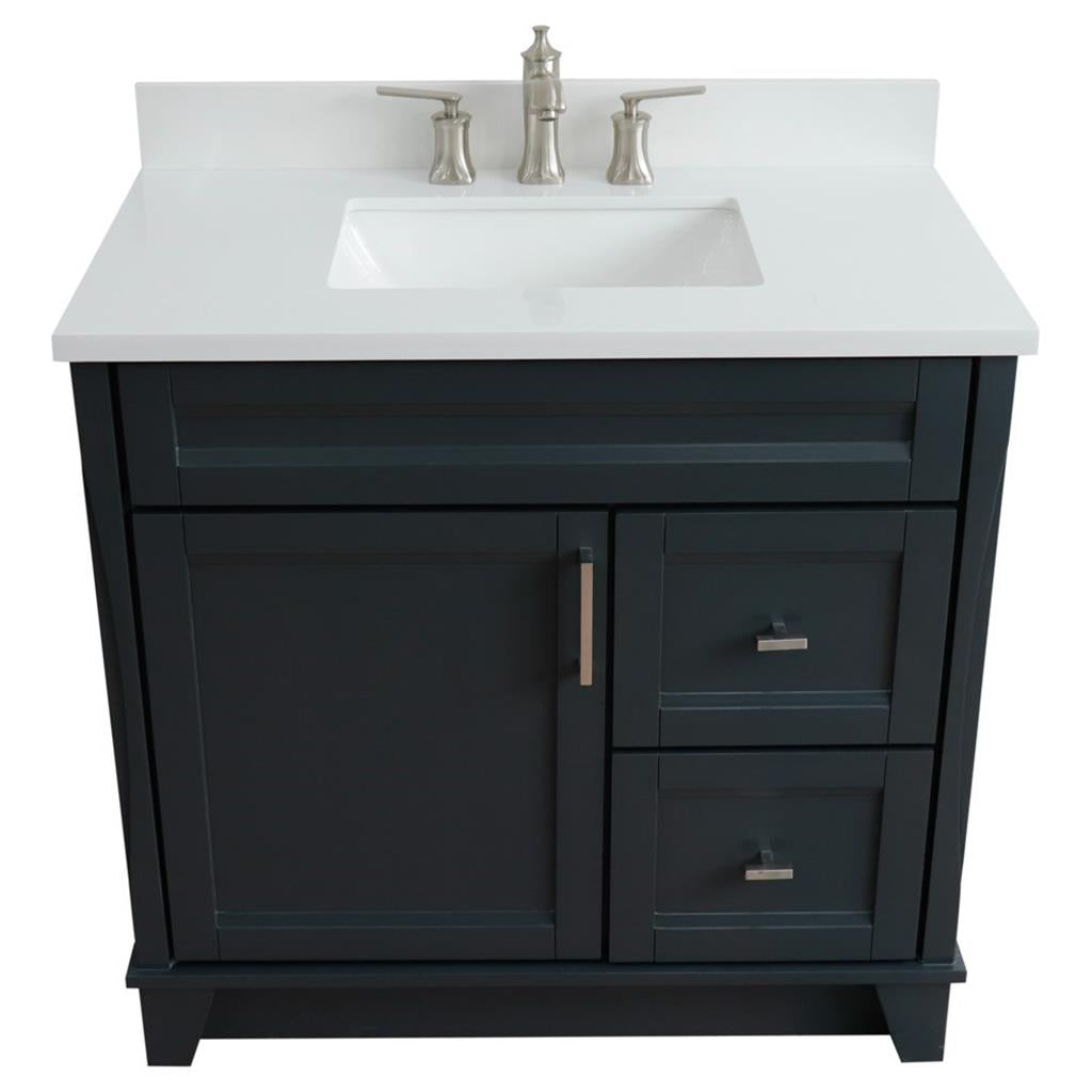 Bellaterra Home, Terni 37" Dark Gray Vanity, Door on Left, Rectangle Sink on Center, White Quartz#top-options_white-quartz-top