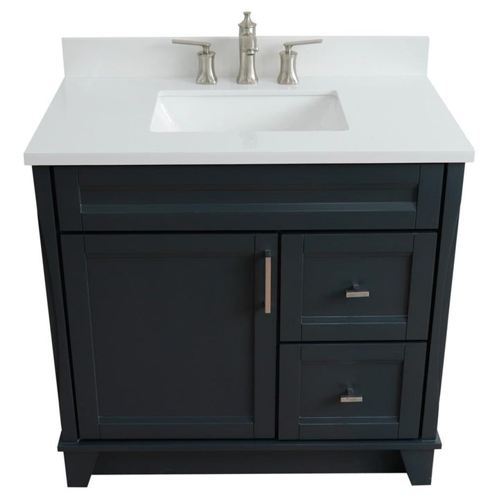 Bellaterra Home, Terni 37" Dark Gray Vanity, Door on Left, Rectangle Sink on Center, White Quartz#top-options_white-quartz-top