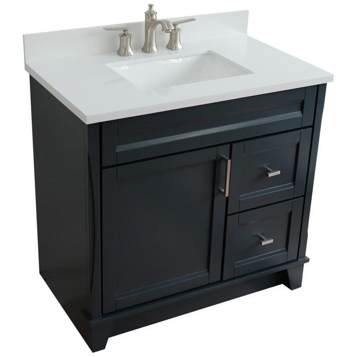 Bellaterra Home, Terni 37" Dark Gray Vanity, Door on Left, Rectangle Sink on Center, White Quartz#top-options_white-quartz-top