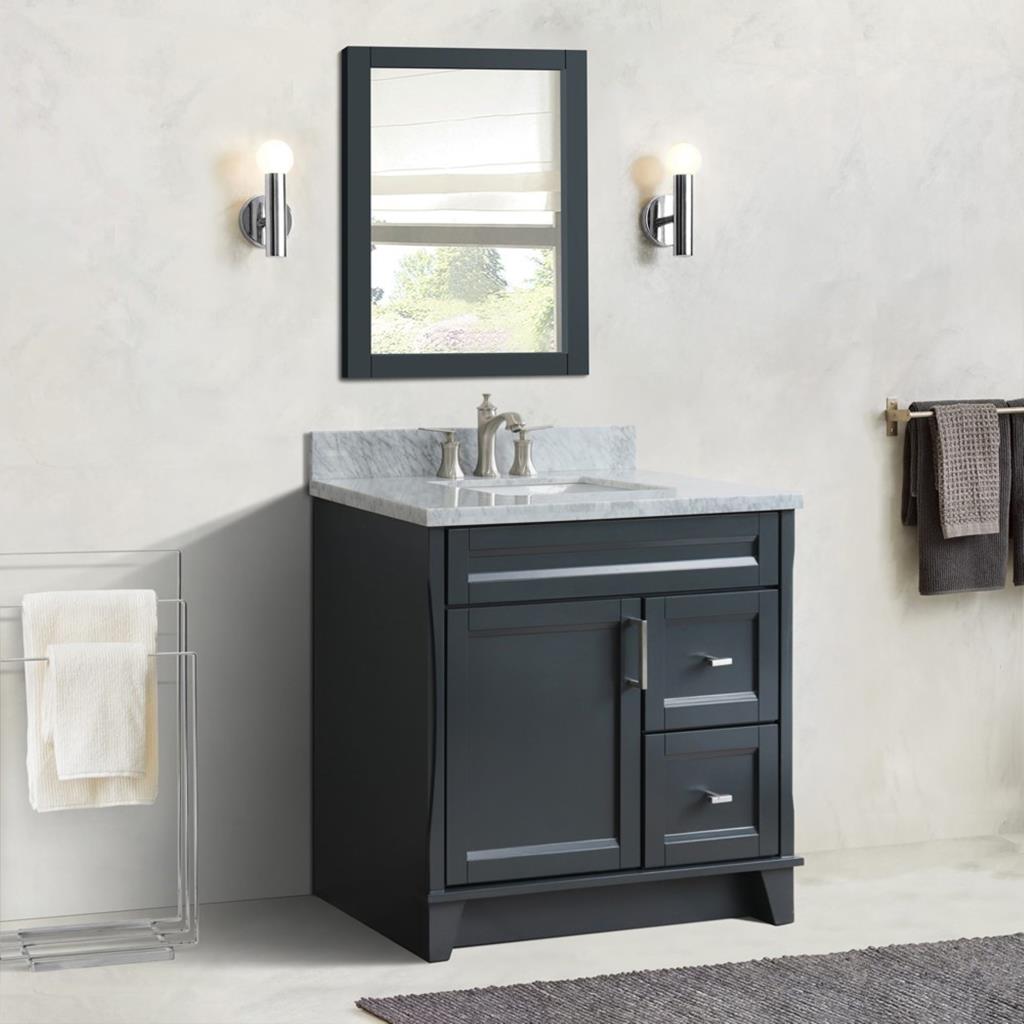 Bellaterra Home, Terni 37" Dark Gray Vanity, Door on Left, Rectangle Sink on Center, White Carrara Marble#top-options_white-carrara-marble-top