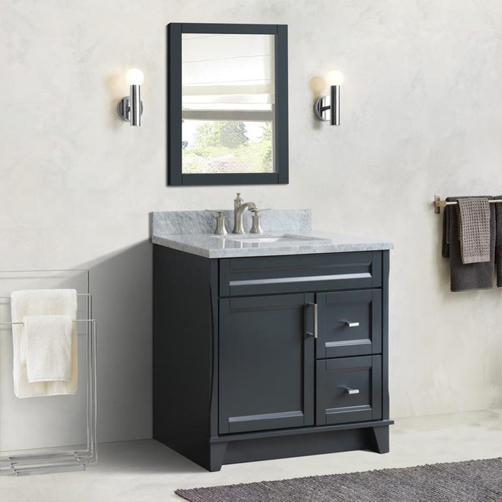Bellaterra Home, Terni 37" Dark Gray Vanity, Door on Left, Rectangle Sink on Center, White Carrara Marble#top-options_white-carrara-marble-top