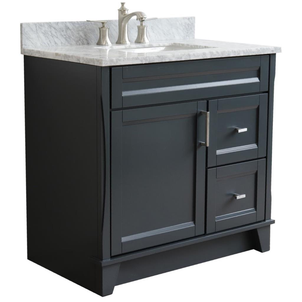 Bellaterra Home, Terni 37" Dark Gray Vanity, Door on Left, Rectangle Sink on Center, White Carrara Marble#top-options_white-carrara-marble-top
