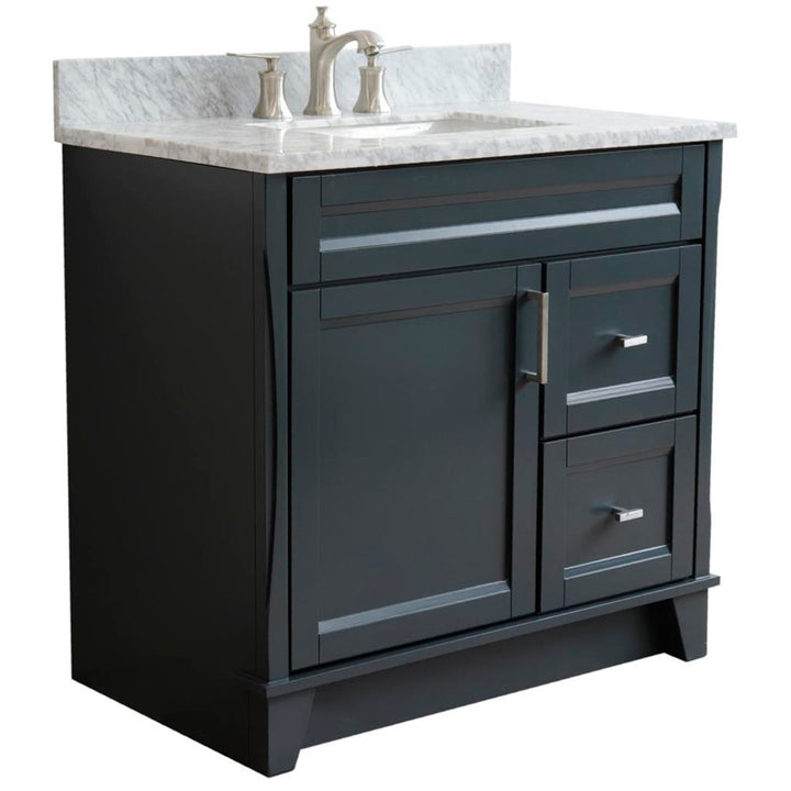 Bellaterra Home, Terni 37" Dark Gray Vanity, Door on Left, Rectangle Sink on Center, White Carrara Marble#top-options_white-carrara-marble-top