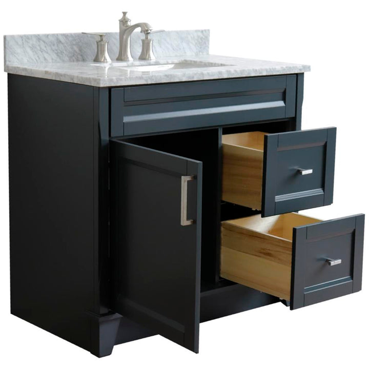 Bellaterra Home, Terni 37" Dark Gray Vanity, Door on Left, Rectangle Sink on Center, White Carrara Marble#top-options_white-carrara-marble-top