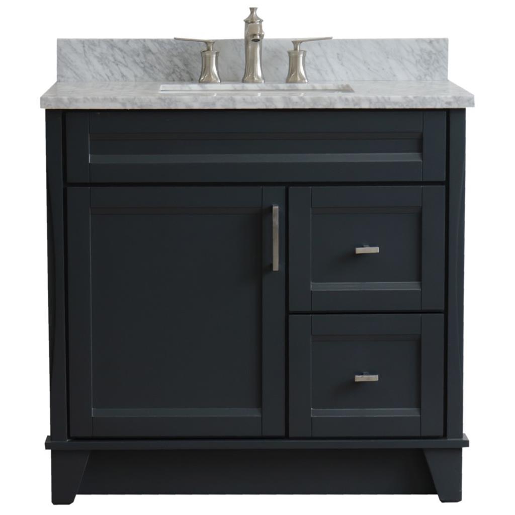 Bellaterra Home, Terni 37" Dark Gray Vanity, Door on Left, Rectangle Sink on Center, White Carrara Marble#top-options_white-carrara-marble-top