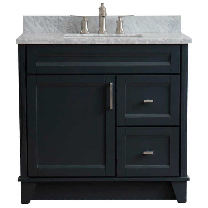 Bellaterra Home, Terni 37" Dark Gray Vanity, Door on Left, Rectangle Sink on Center, White Carrara Marble#top-options_white-carrara-marble-top