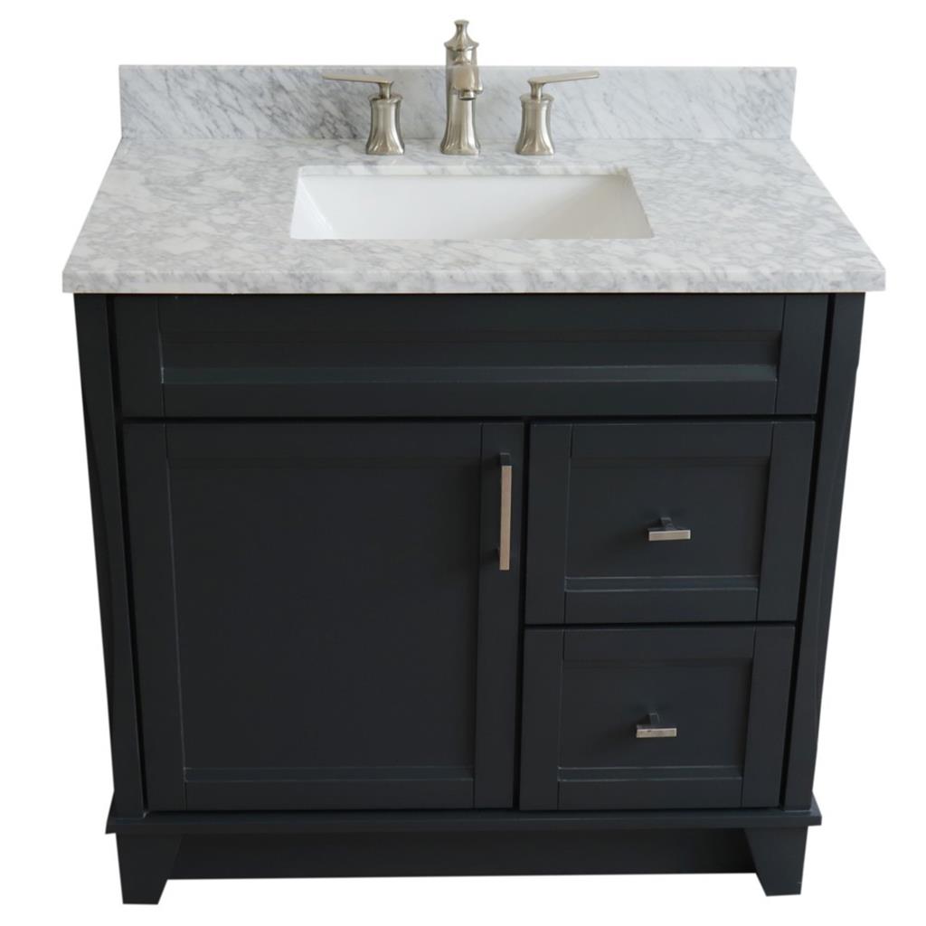 Bellaterra Home, Terni 37" Dark Gray Vanity, Door on Left, Rectangle Sink on Center, White Carrara Marble#top-options_white-carrara-marble-top