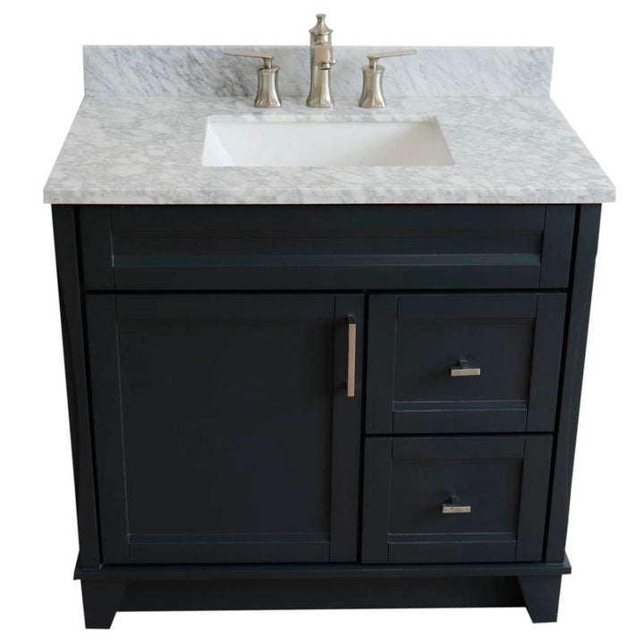 Bellaterra Home, Terni 37" Dark Gray Vanity, Door on Left, Rectangle Sink on Center, White Carrara Marble#top-options_white-carrara-marble-top