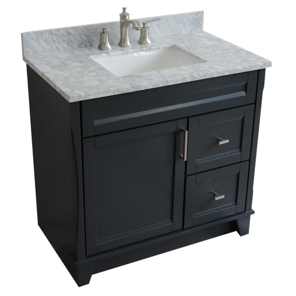 Bellaterra Home, Terni 37" Dark Gray Vanity, Door on Left, Rectangle Sink on Center, White Carrara Marble#top-options_white-carrara-marble-top