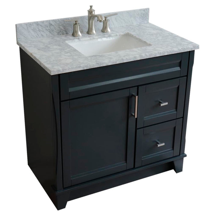 Bellaterra Home, Terni 37" Dark Gray Vanity, Door on Left, Rectangle Sink on Center, White Carrara Marble#top-options_white-carrara-marble-top