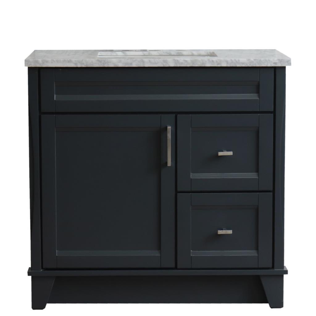 Bellaterra Home, Terni 37" Dark Gray Vanity, Door on Left, Rectangle Sink on Center, White Carrara Marble#top-options_white-carrara-marble-top