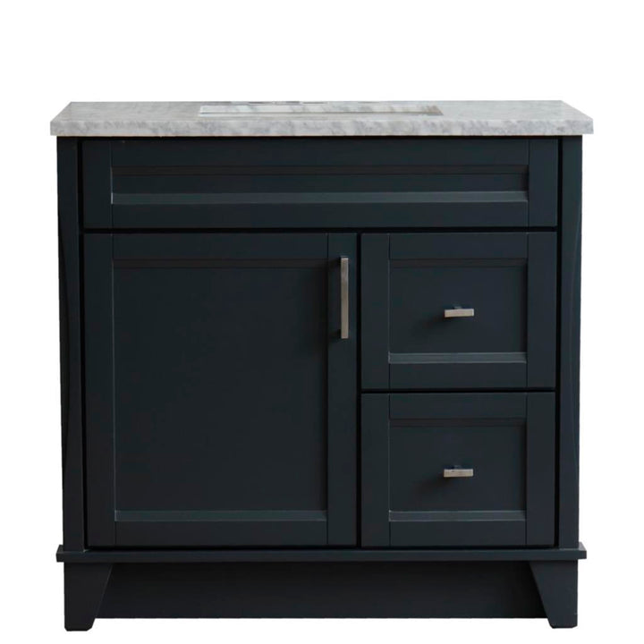 Bellaterra Home, Terni 37" Dark Gray Vanity, Door on Left, Rectangle Sink on Center, White Carrara Marble#top-options_white-carrara-marble-top