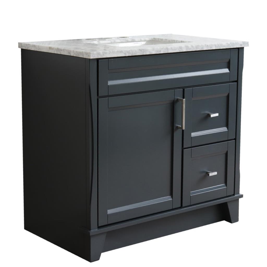 Bellaterra Home, Terni 37" Dark Gray Vanity, Door on Left, Rectangle Sink on Center, White Carrara Marble#top-options_white-carrara-marble-top