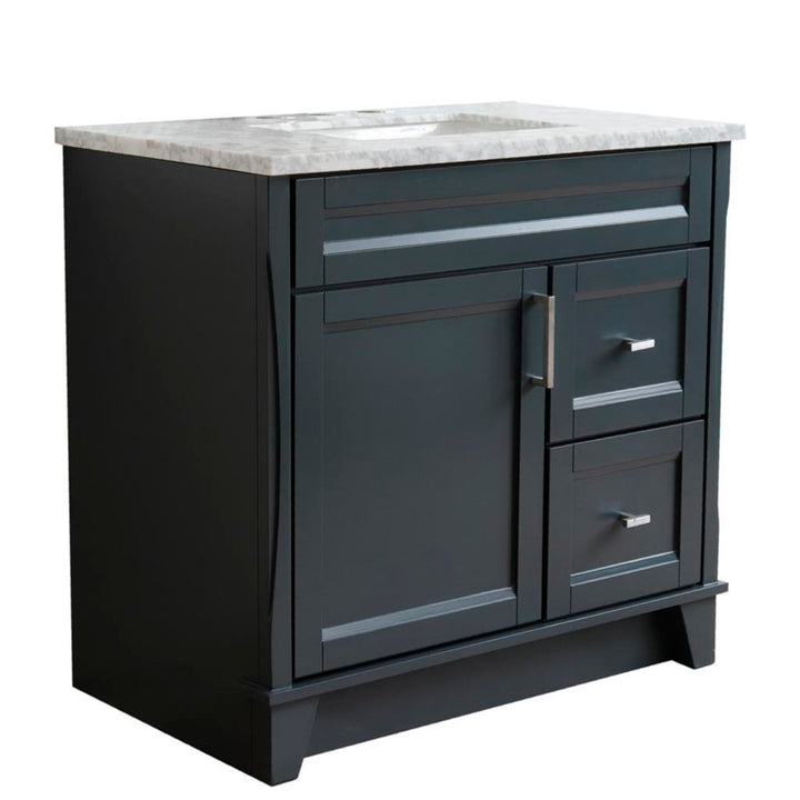 Bellaterra Home, Terni 37" Dark Gray Vanity, Door on Left, Rectangle Sink on Center, White Carrara Marble#top-options_white-carrara-marble-top