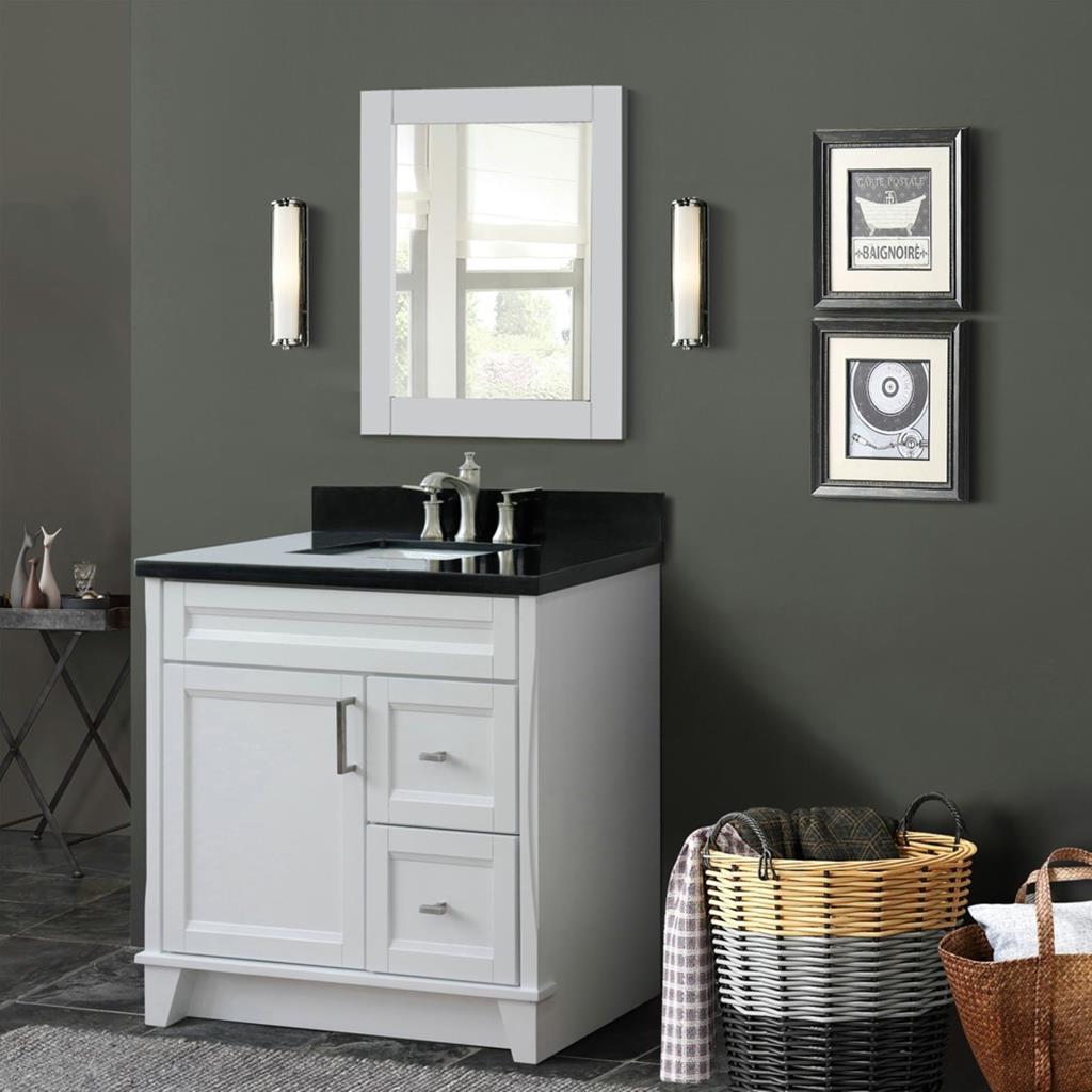 Bellaterra Home, Terni 37" White Vanity, Door on Left, Rectangle Sink on Center, Black Galaxy Granite#top-options_black-galaxy-granite-top
