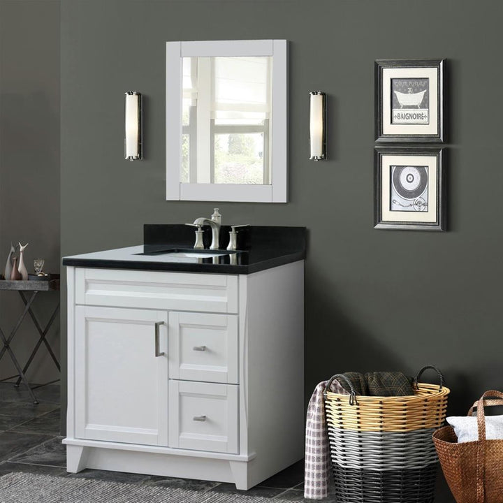Bellaterra Home, Terni 37" White Vanity, Door on Left, Rectangle Sink on Center, Black Galaxy Granite#top-options_black-galaxy-granite-top