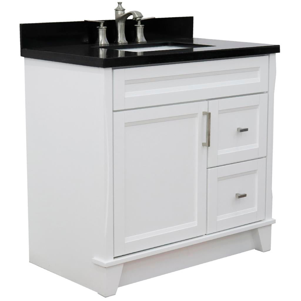 Bellaterra Home, Terni 37" White Vanity, Door on Left, Rectangle Sink on Center, Black Galaxy Granite#top-options_black-galaxy-granite-top