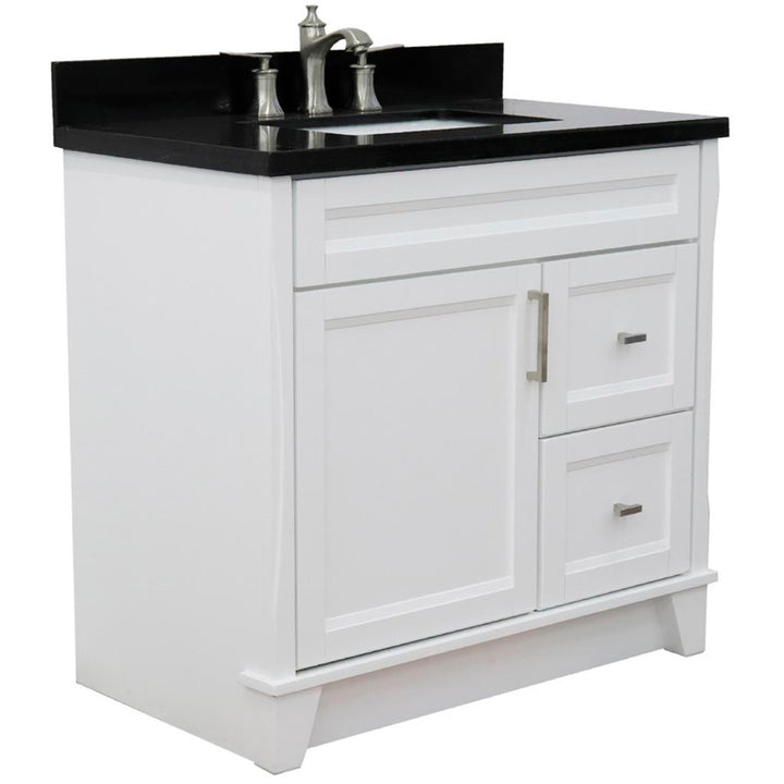 Bellaterra Home, Terni 37" White Vanity, Door on Left, Rectangle Sink on Center, Black Galaxy Granite#top-options_black-galaxy-granite-top