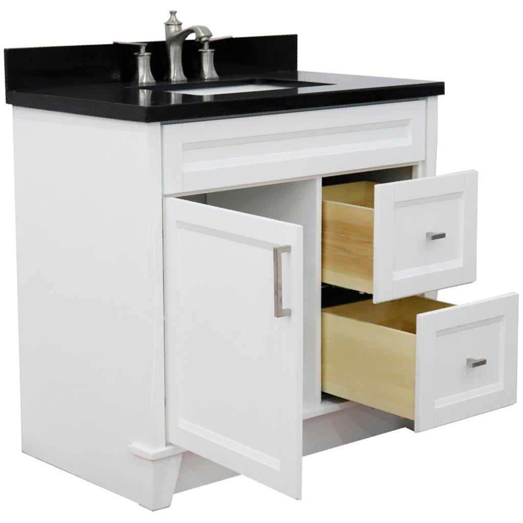 Bellaterra Home, Terni 37" White Vanity, Door on Left, Rectangle Sink on Center, Black Galaxy Granite#top-options_black-galaxy-granite-top