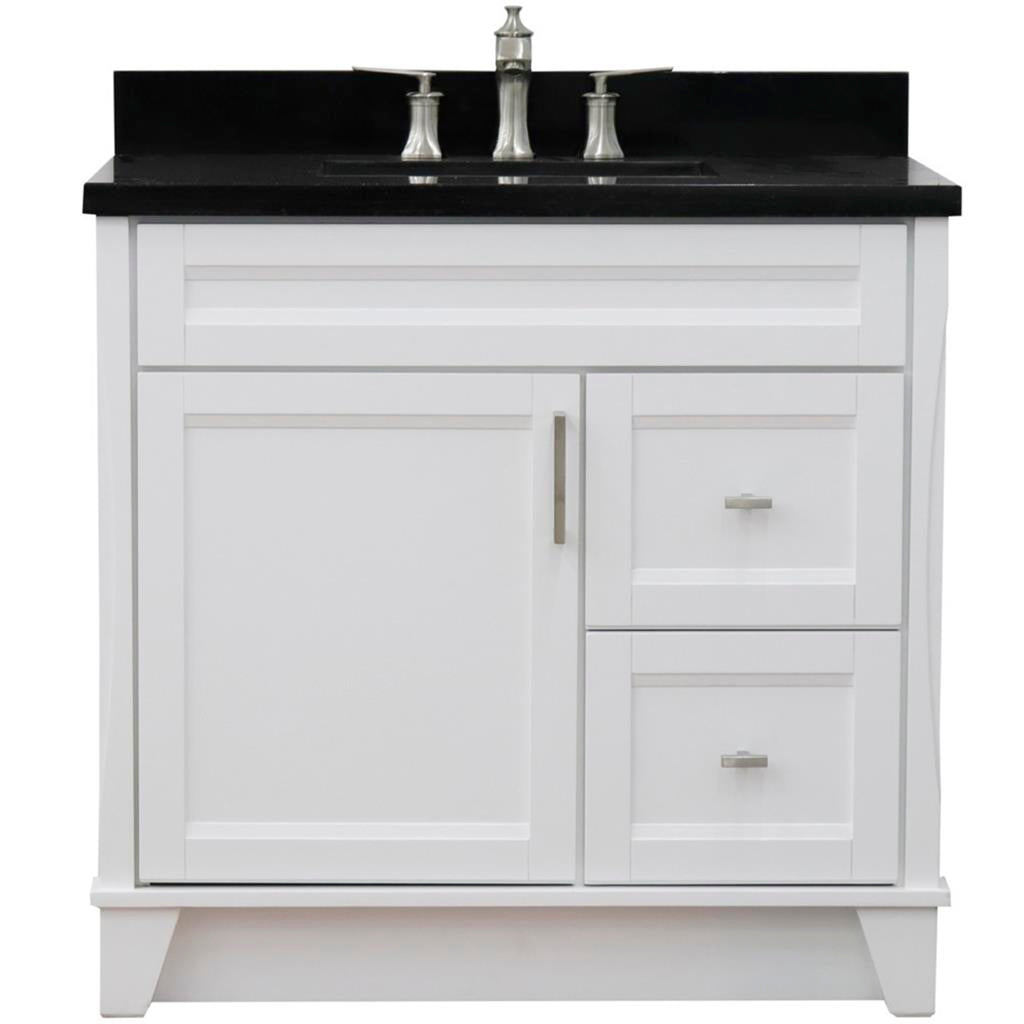 Bellaterra Home, Terni 37" White Vanity, Door on Left, Rectangle Sink on Center, Black Galaxy Granite#top-options_black-galaxy-granite-top