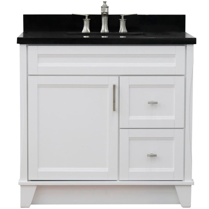 Bellaterra Home, Terni 37" White Vanity, Door on Left, Rectangle Sink on Center, Black Galaxy Granite#top-options_black-galaxy-granite-top