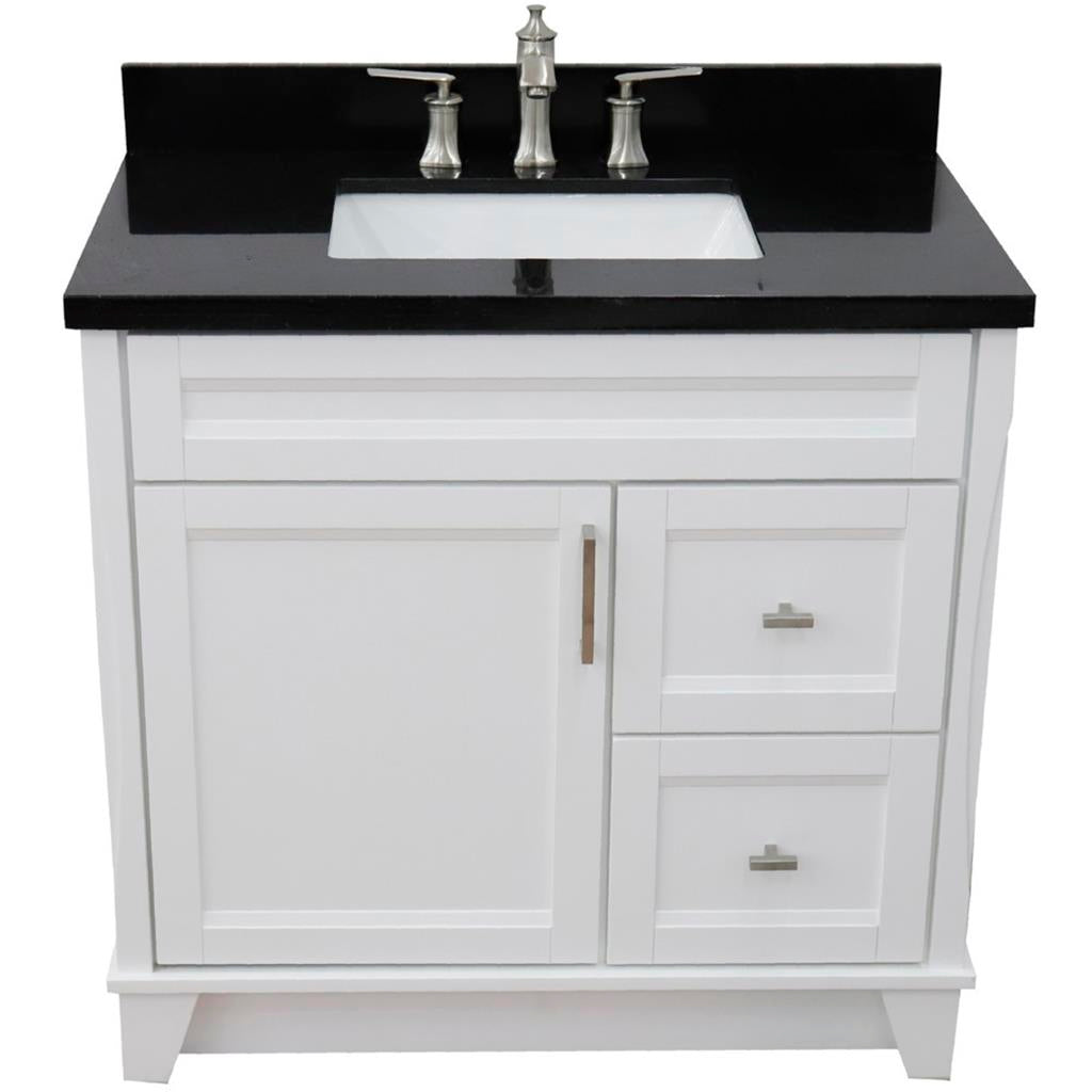 Bellaterra Home, Terni 37" White Vanity, Door on Left, Rectangle Sink on Center, Black Galaxy Granite#top-options_black-galaxy-granite-top