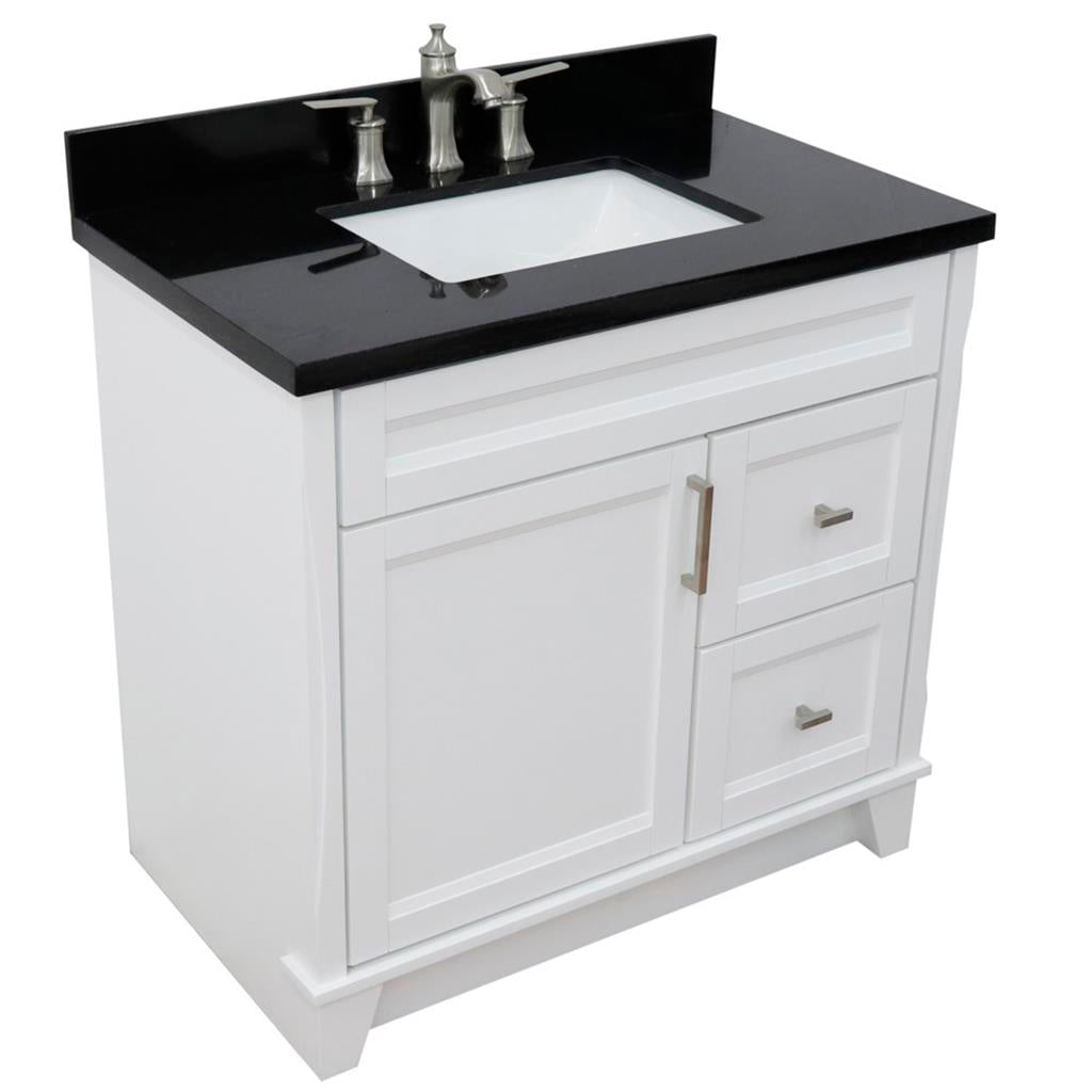 Bellaterra Home, Terni 37" White Vanity, Door on Left, Rectangle Sink on Center, Black Galaxy Granite#top-options_black-galaxy-granite-top