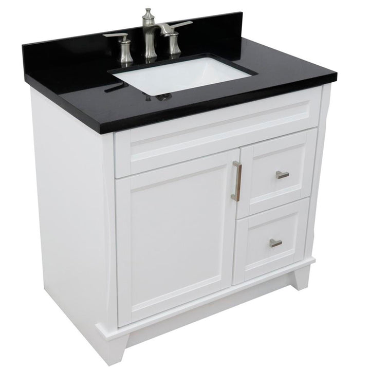 Bellaterra Home, Terni 37" White Vanity, Door on Left, Rectangle Sink on Center, Black Galaxy Granite#top-options_black-galaxy-granite-top