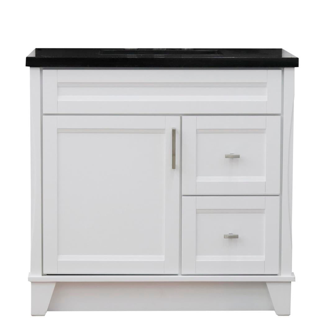Bellaterra Home, Terni 37" White Vanity, Door on Left, Rectangle Sink on Center, Black Galaxy Granite#top-options_black-galaxy-granite-top